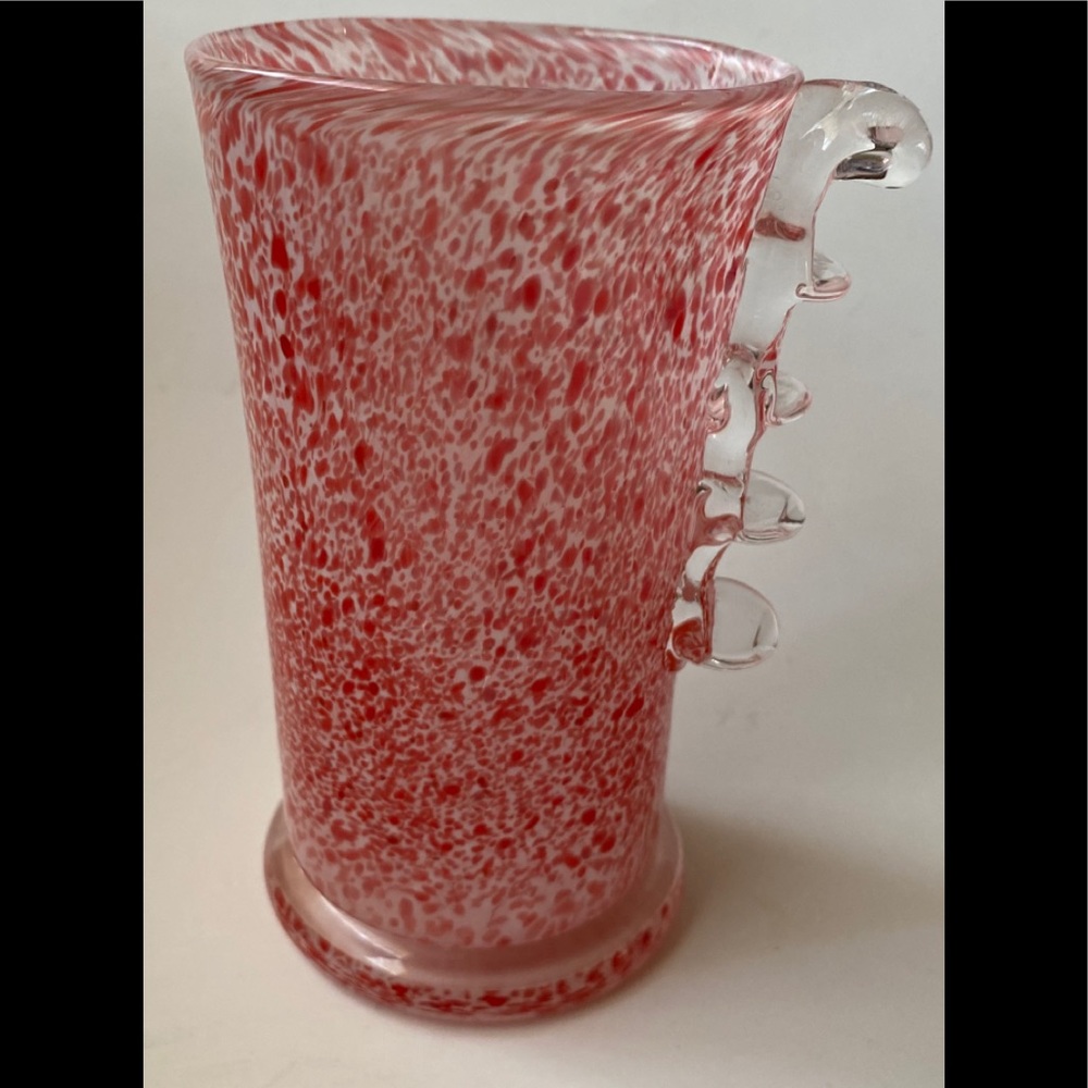 Hand Crafted Red/White Speckled Glass Vase New